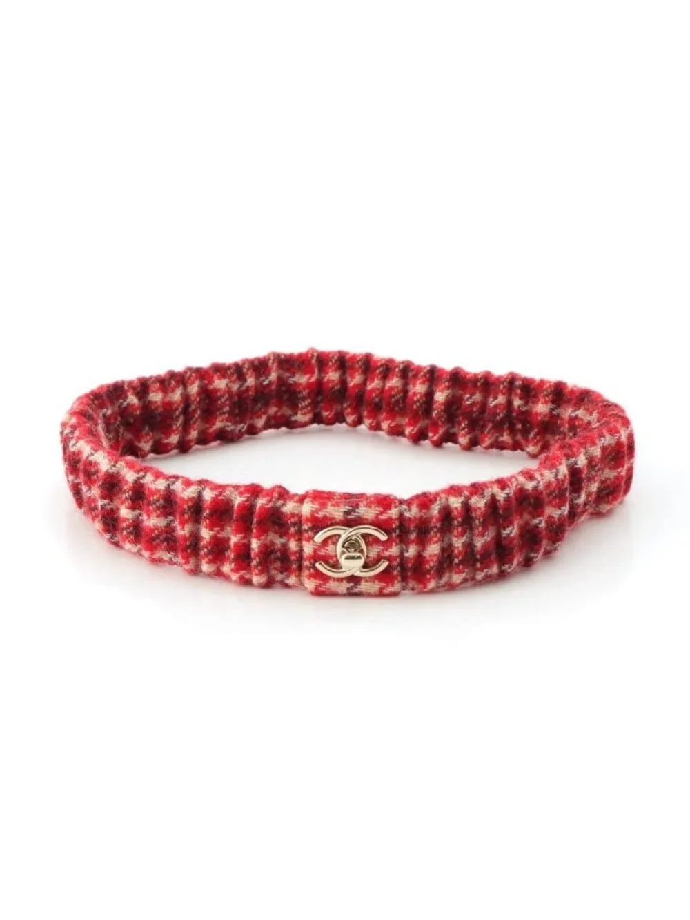 Chanel Tweed Turnlock CC Logo Belt Chanel Pale Brushed Gold Metal, Pink Tweed CC Padlock  main image 3